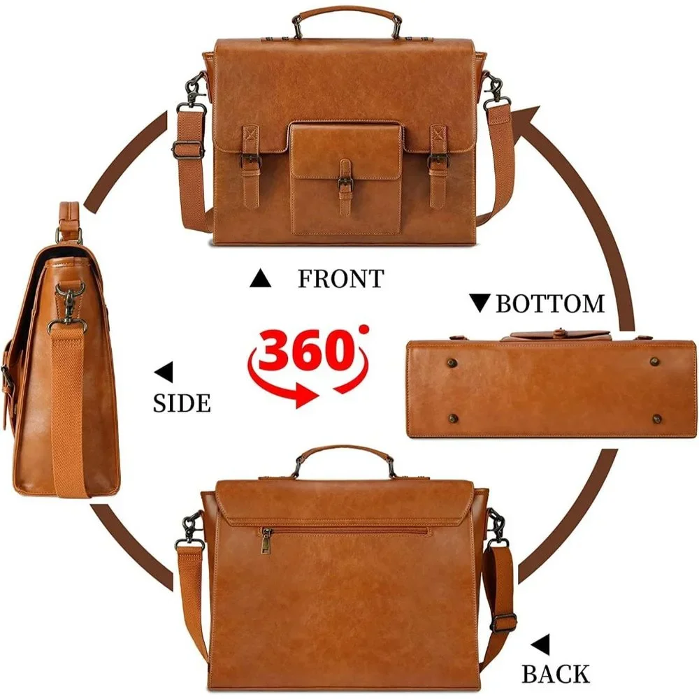 Men's Brown Leather Water repellent Messenger Bag 16.14